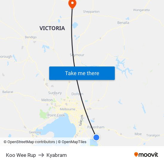 Koo Wee Rup to Kyabram map