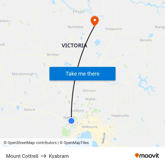 Mount Cottrell to Kyabram map