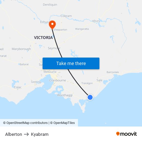 Alberton to Kyabram map