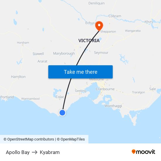 Apollo Bay to Kyabram map