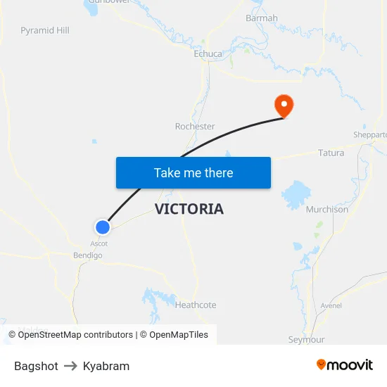 Bagshot to Kyabram map