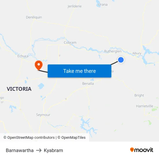 Barnawartha to Kyabram map