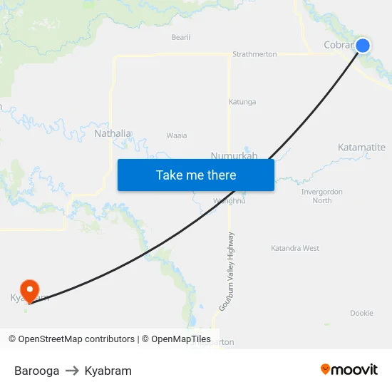 Barooga to Kyabram map