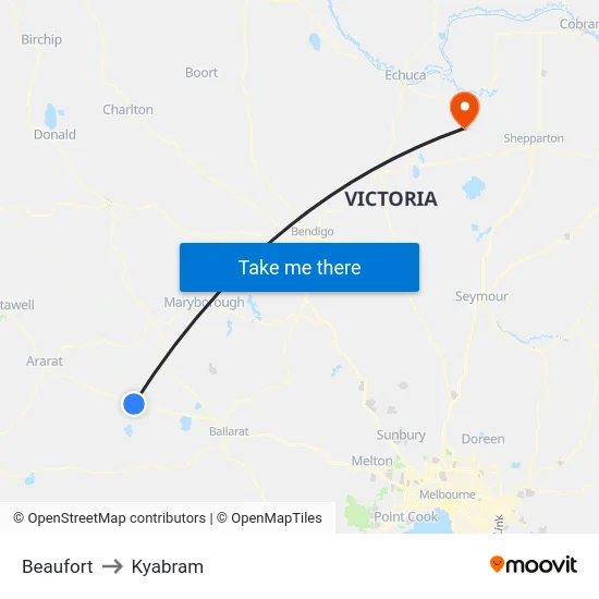 Beaufort to Kyabram map