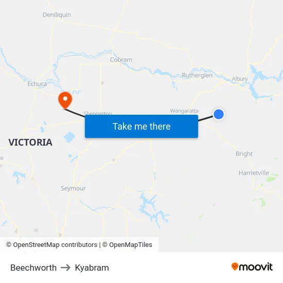 Beechworth to Kyabram map