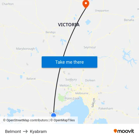 Belmont to Kyabram map