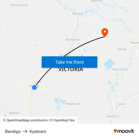 Bendigo to Kyabram map