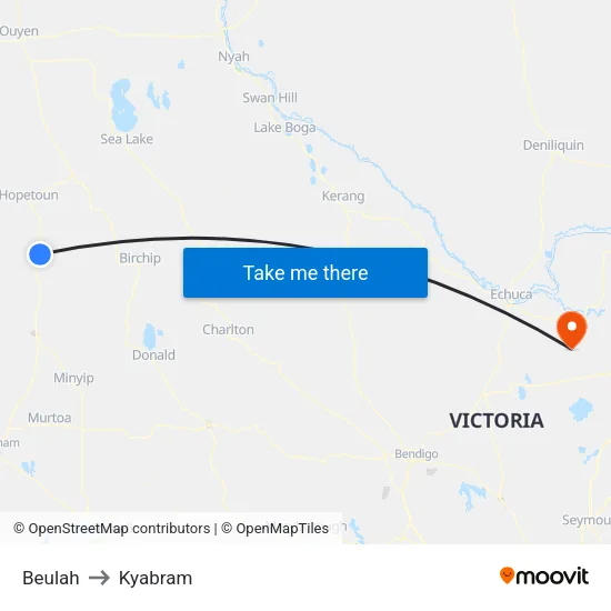 Beulah to Kyabram map