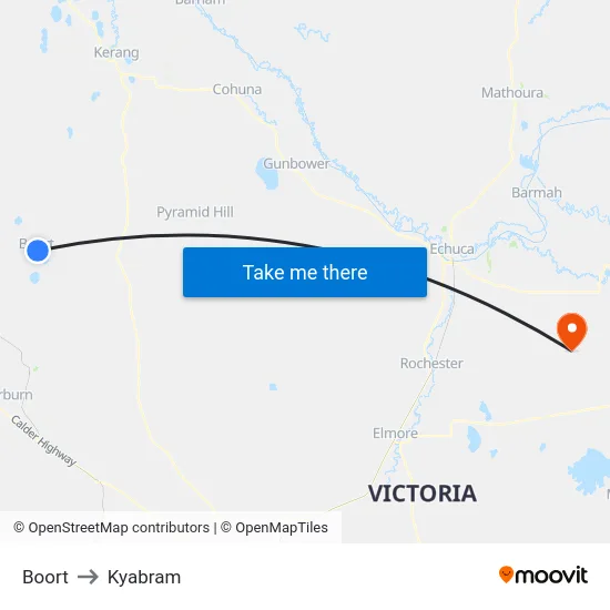 Boort to Kyabram map