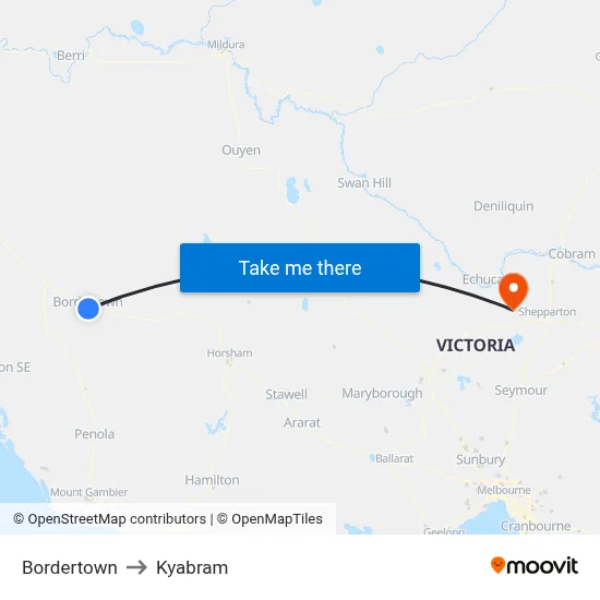 Bordertown to Kyabram map