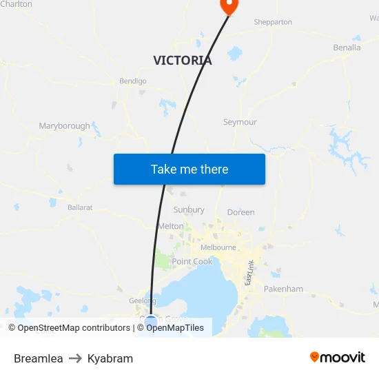 Breamlea to Kyabram map