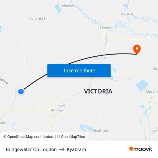 Bridgewater On Loddon to Kyabram map