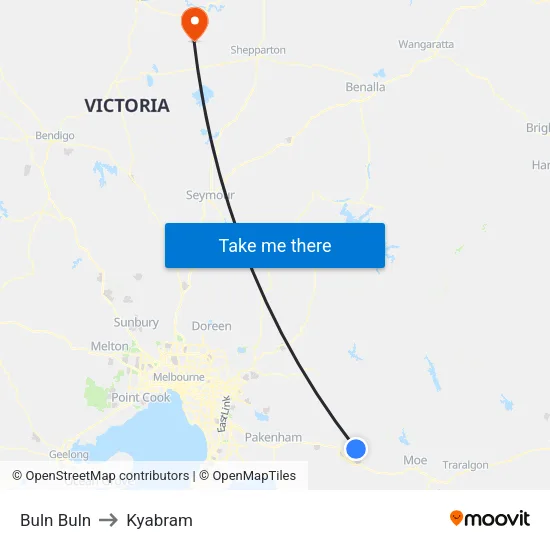 Buln Buln to Kyabram map
