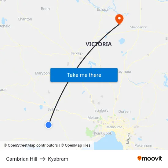 Cambrian Hill to Kyabram map