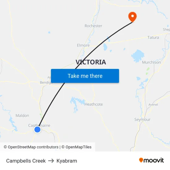 Campbells Creek to Kyabram map