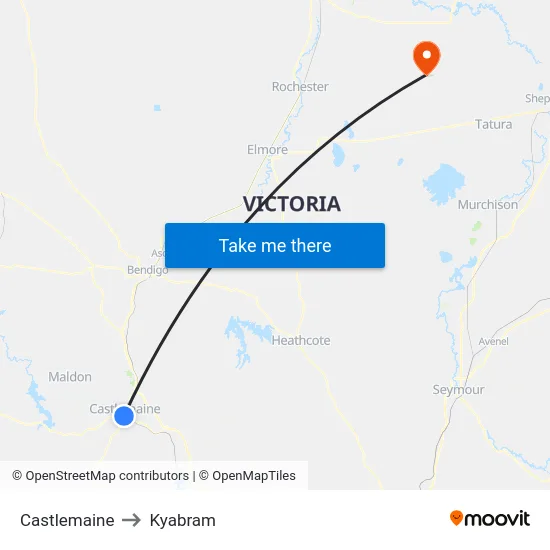 Castlemaine to Kyabram map