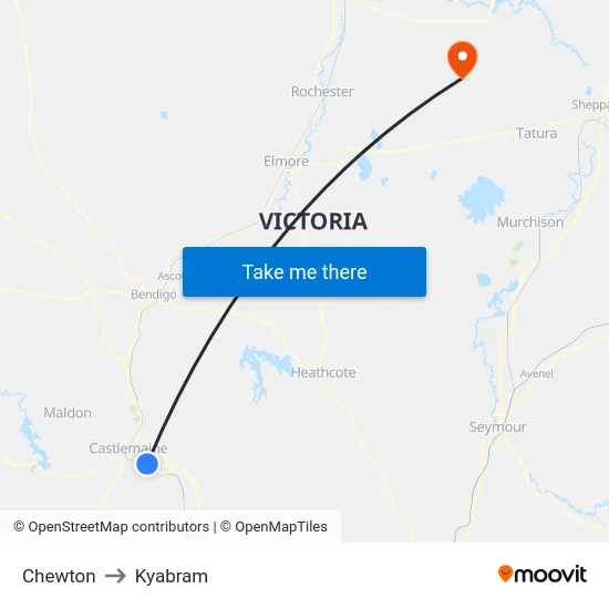 Chewton to Kyabram map