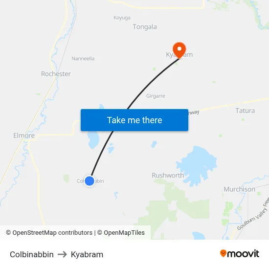 Colbinabbin to Kyabram map