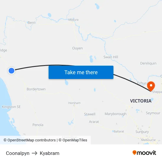 Coonalpyn to Kyabram map