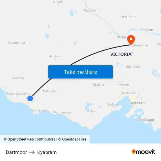 Dartmoor to Kyabram map