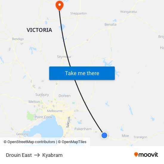 Drouin East to Kyabram map