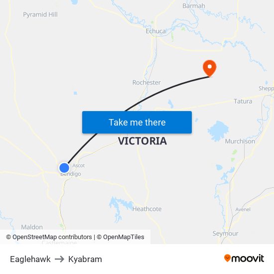 Eaglehawk to Kyabram map