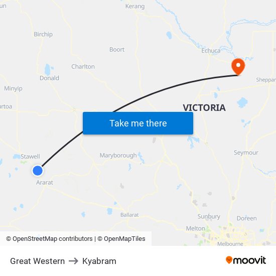 Great Western to Kyabram map