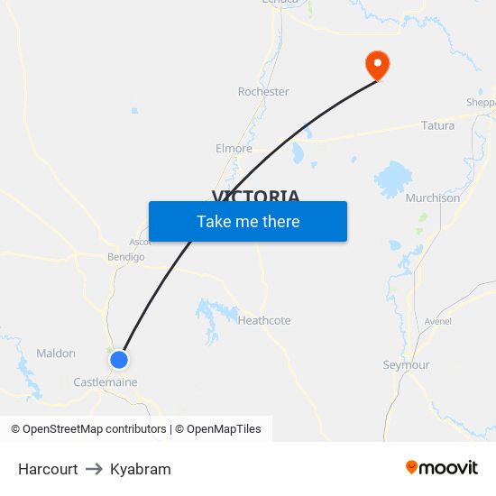 Harcourt to Kyabram map