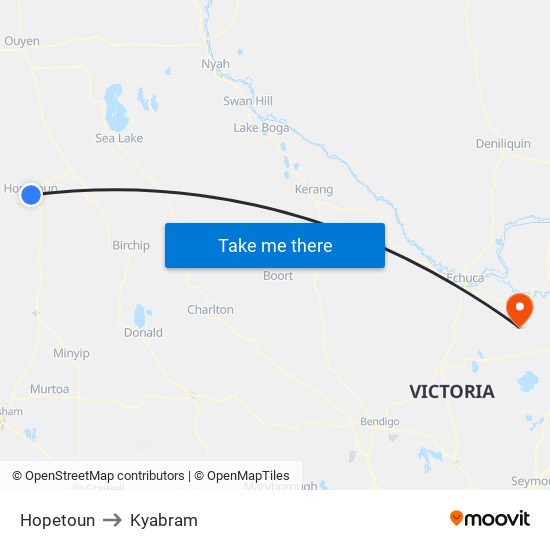 Hopetoun to Kyabram map