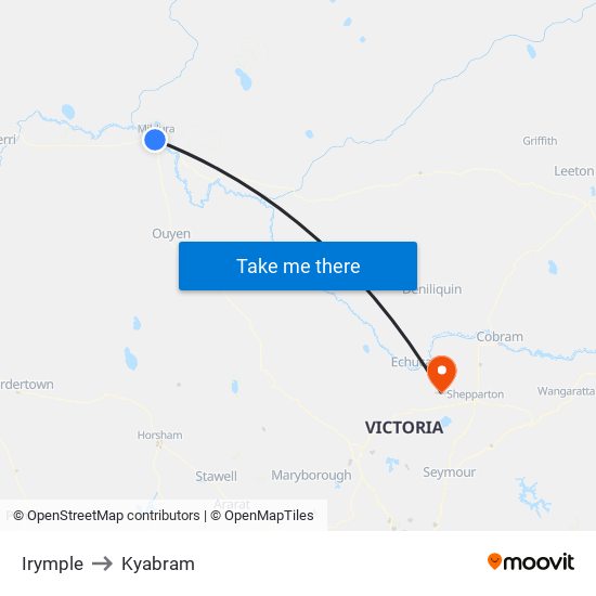 Irymple to Kyabram map