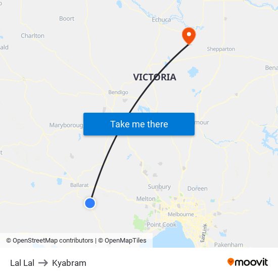 Lal Lal to Kyabram map