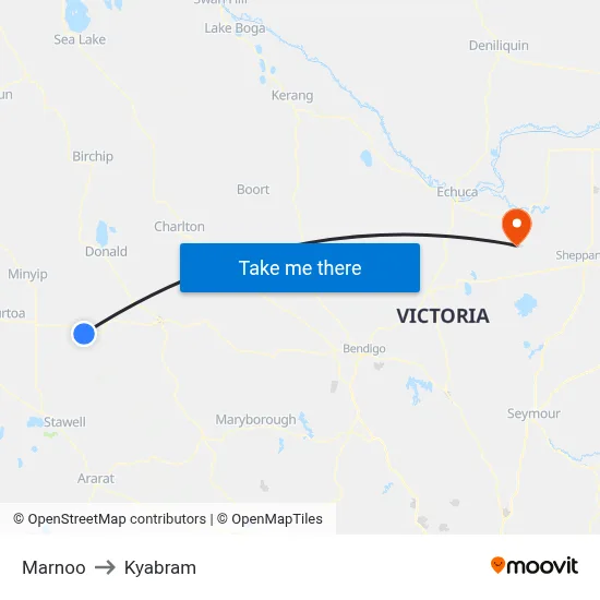 Marnoo to Kyabram map