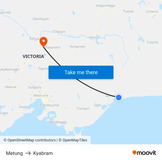 Metung to Kyabram map