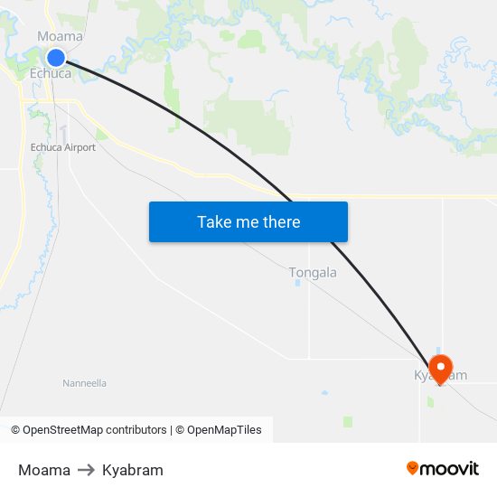 Moama to Kyabram map