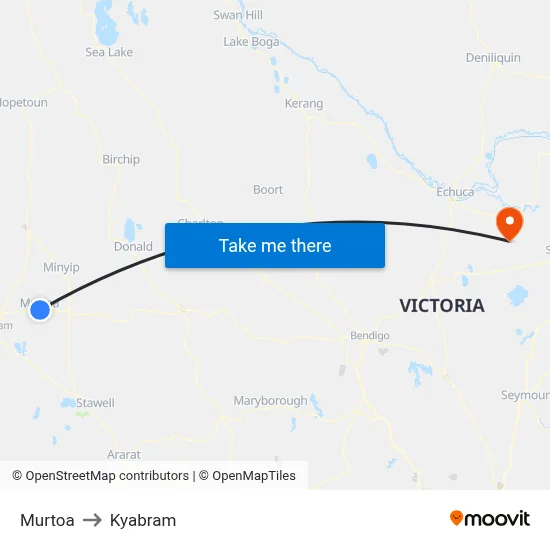 Murtoa to Kyabram map