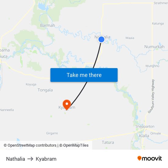 Nathalia to Kyabram map