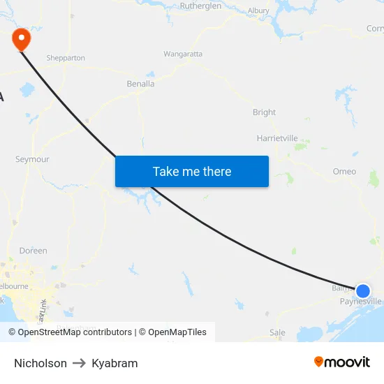 Nicholson to Kyabram map