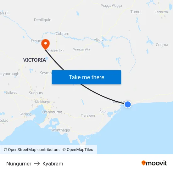 Nungurner to Kyabram map
