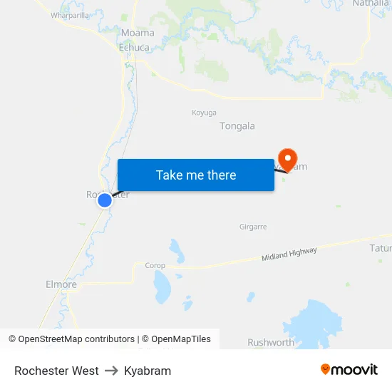 Rochester West to Kyabram map
