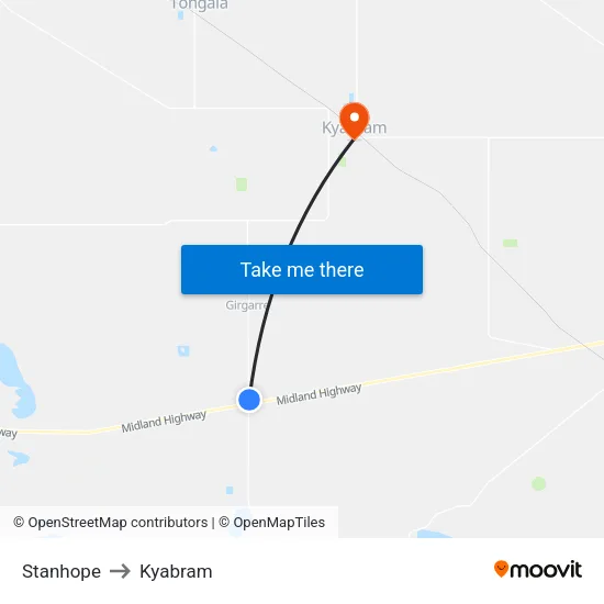 Stanhope to Kyabram map