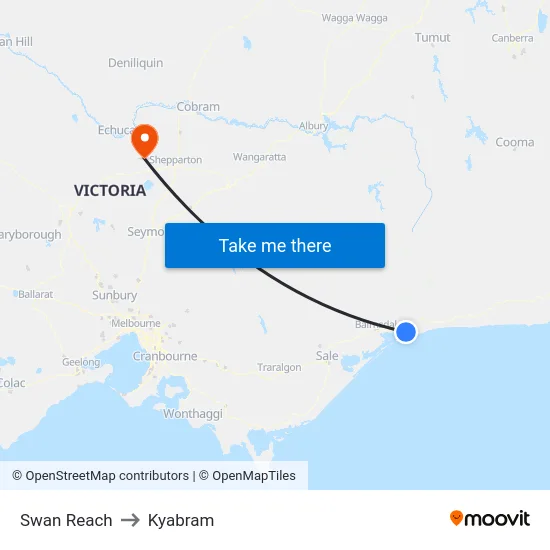 Swan Reach to Kyabram map