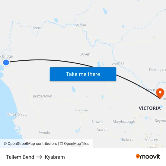 Tailem Bend to Kyabram map