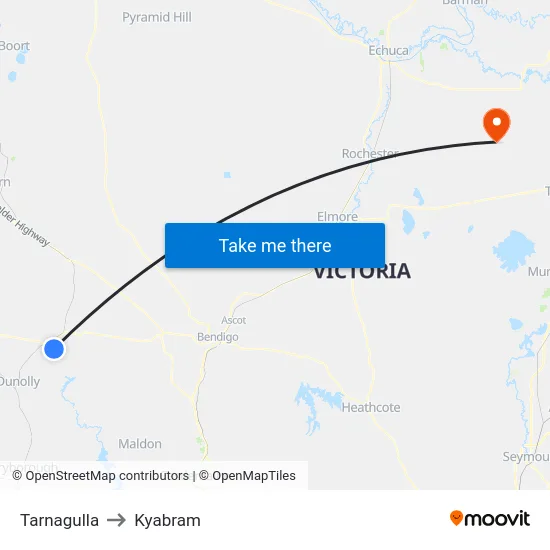 Tarnagulla to Kyabram map