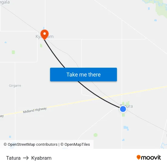Tatura to Kyabram map