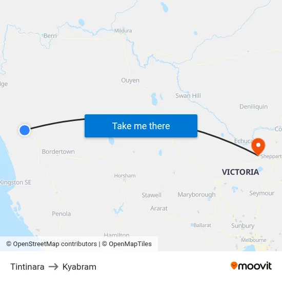 Tintinara to Kyabram map