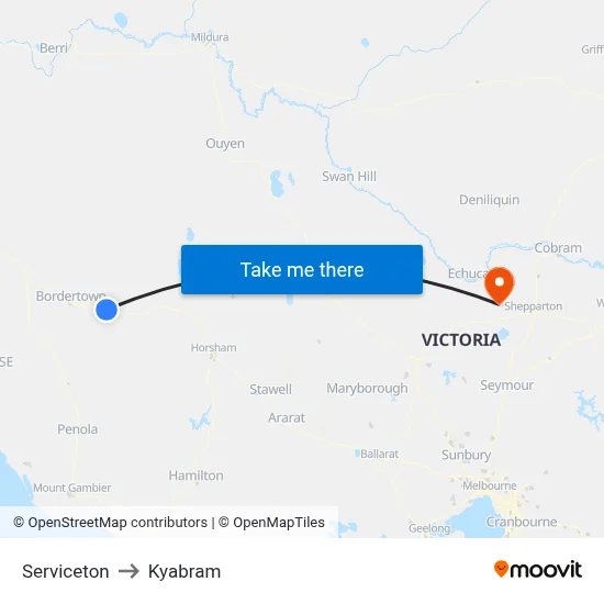 Serviceton to Kyabram map