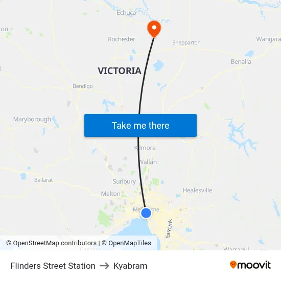 Flinders Street Station to Kyabram map