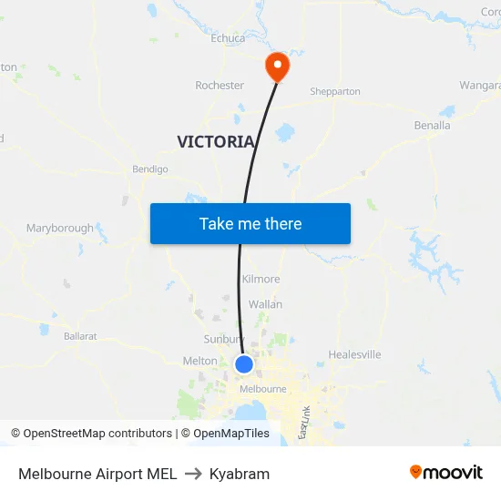 Melbourne Airport MEL to Kyabram map