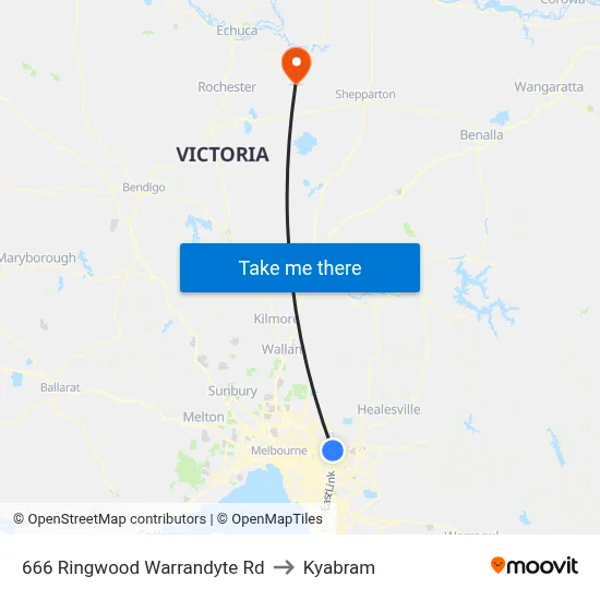 666 Ringwood Warrandyte Rd to Kyabram map
