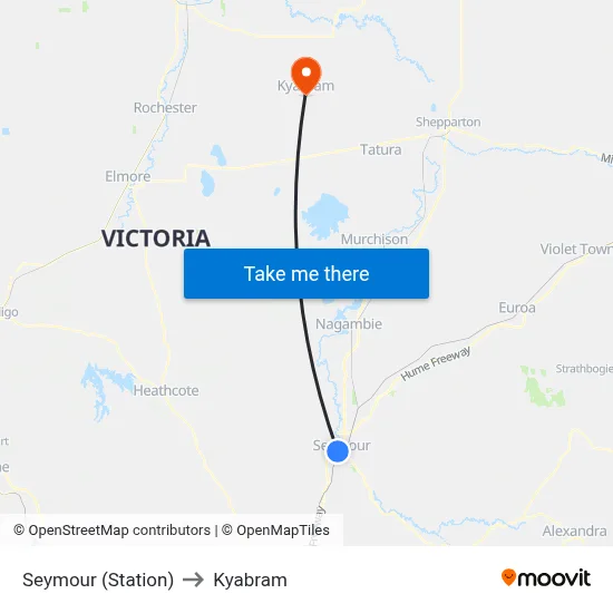 Seymour (Station) to Kyabram map